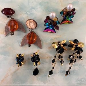 Lot of 4 Pairs of Clip On Vintage Statement Earrings AS IS